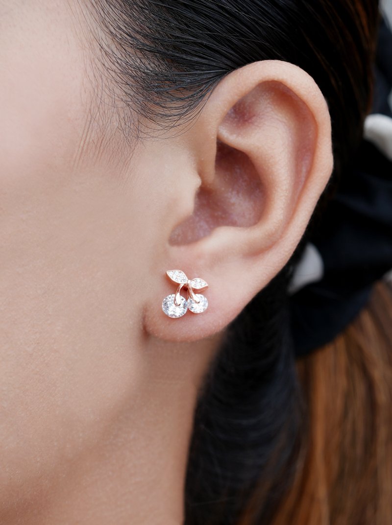 Whirling Diamond Leaf Stud Earrings (Pure Silver) - Rose Gold